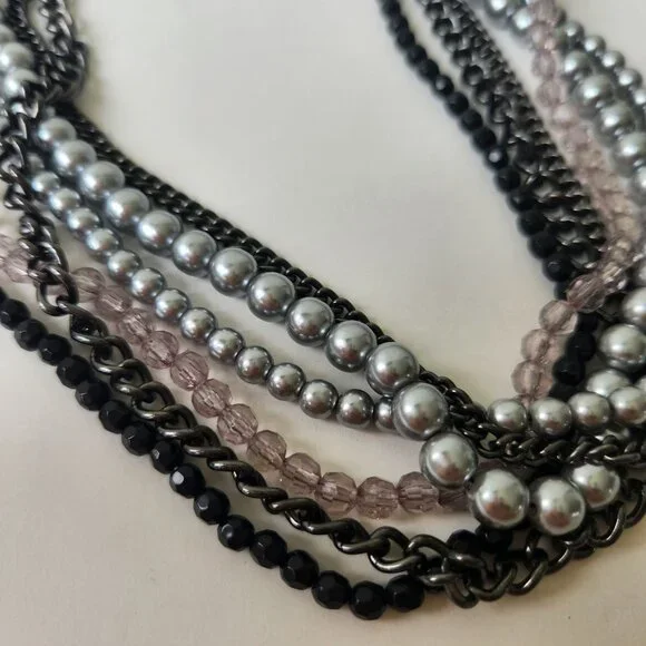 Premier Designs Y2K Multi-Chain Layered Necklace Beads Glam Grunge Rocker Chic - Picture 5 of 7